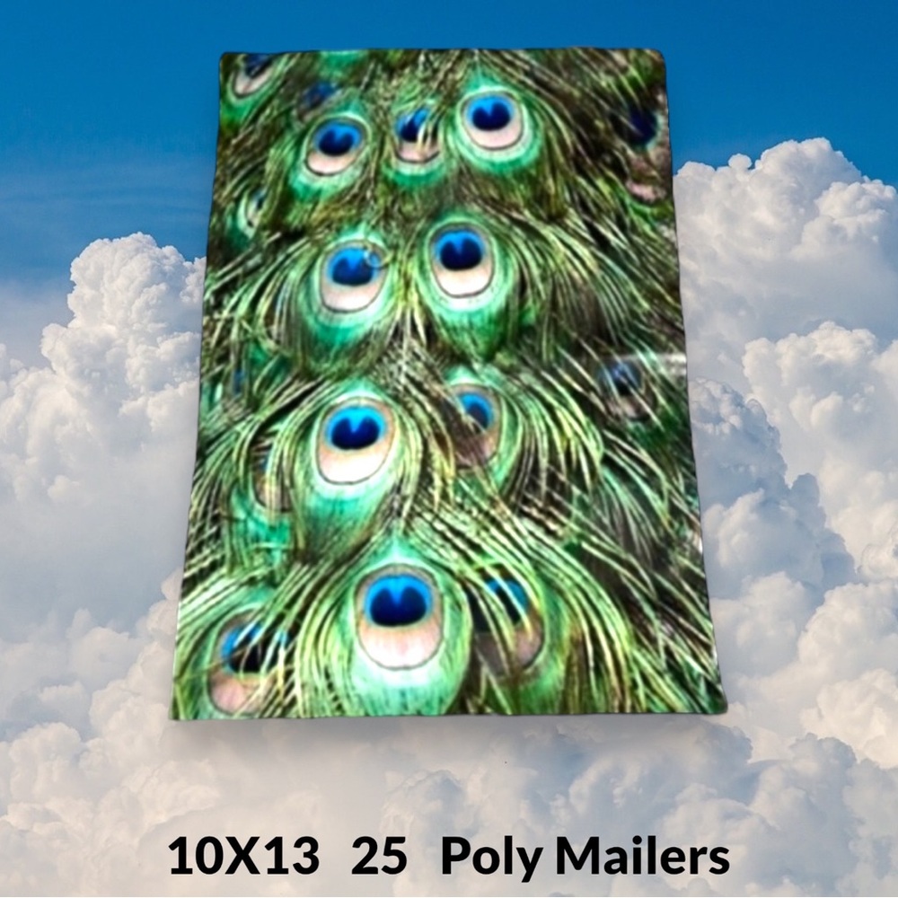 ( Quantity 25 10x13 ) Peacock Eye Feathers Poly Mailers Bags Shipping Envelopes - Picture 2 of 3